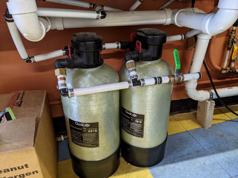 Small water softener under sink of a mobile home