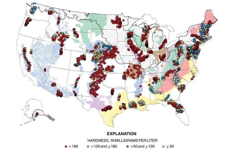 Map detailing hardness of groundwater from domestic wells