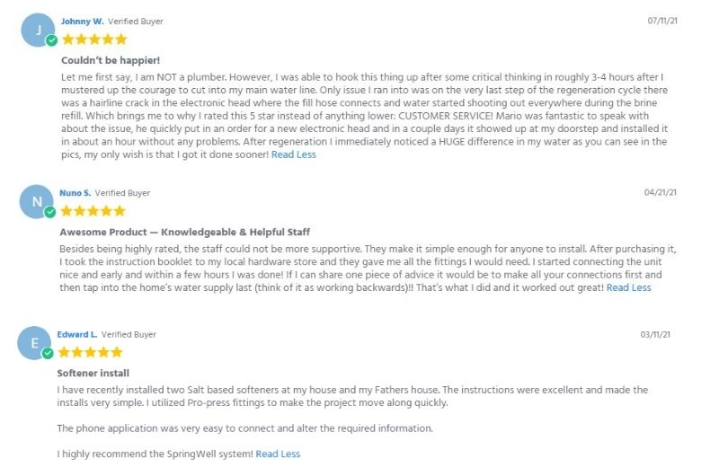 Springwell SS water softener customer reviews