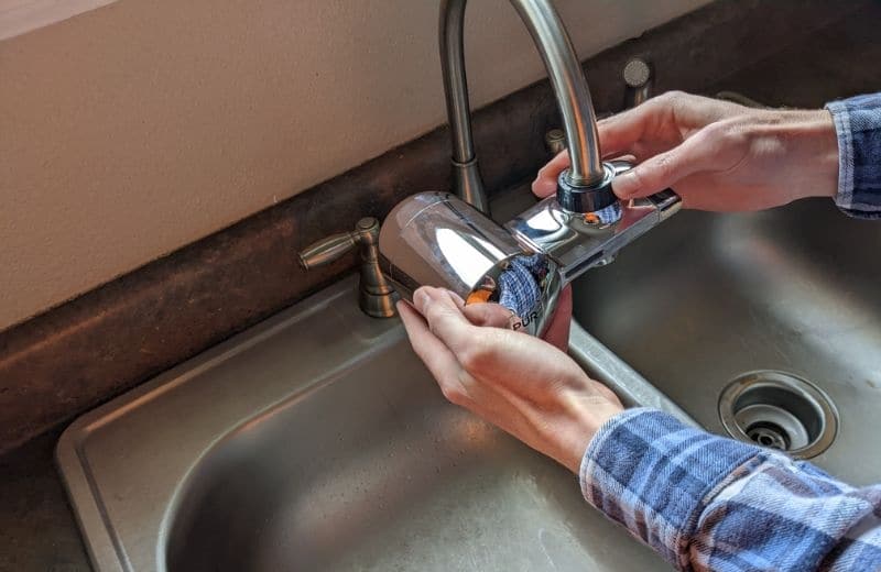 Installing a faucet mount filter