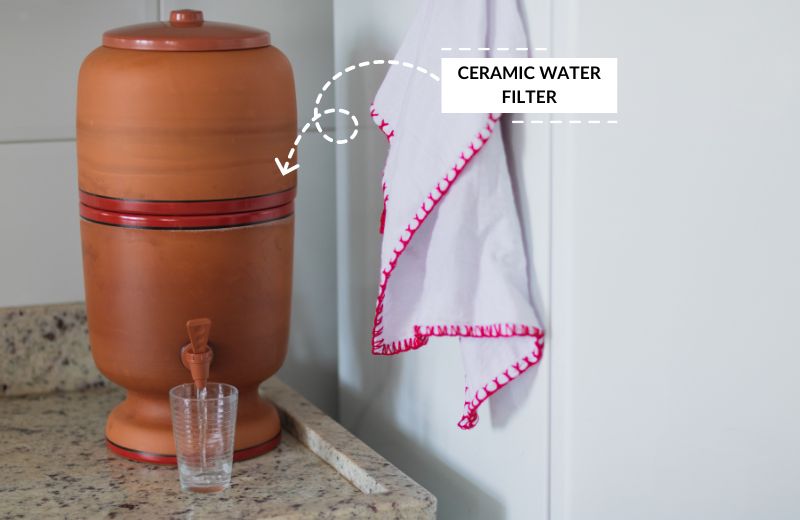 Ceramic water filter on kitchen countertop