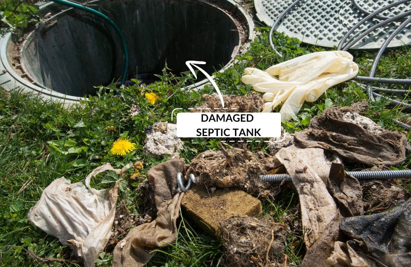 Damaged septic tank