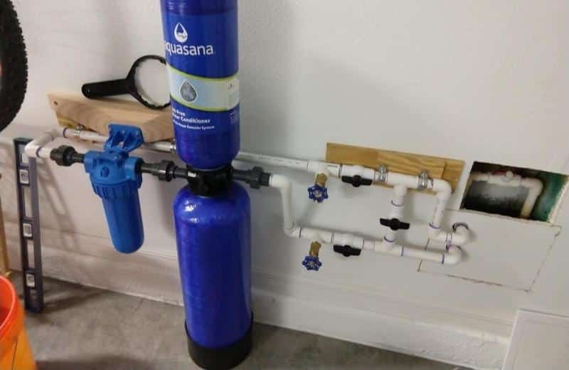 Aquasana salt-free water softener installed in basement