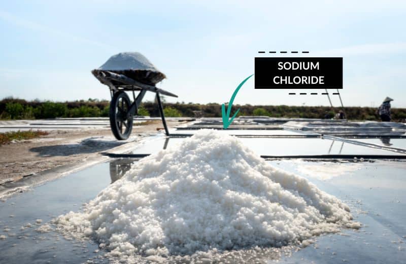 Sodium chloride next to a pond