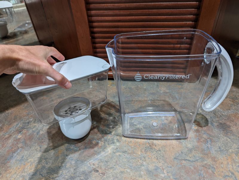 Clearly Filtered water filter pitcher top and bottom reservoirs