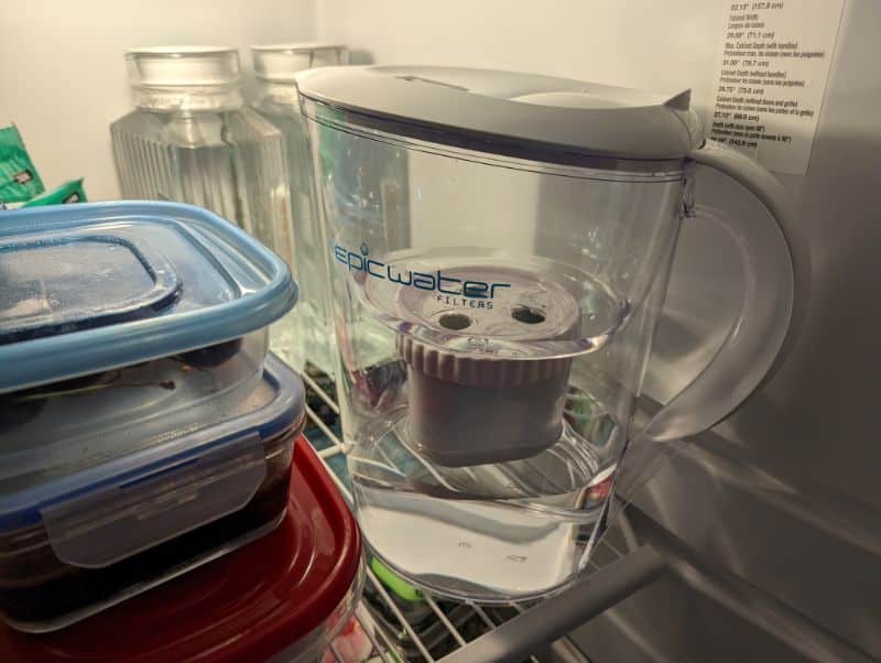 Water filter pitcher in fridge