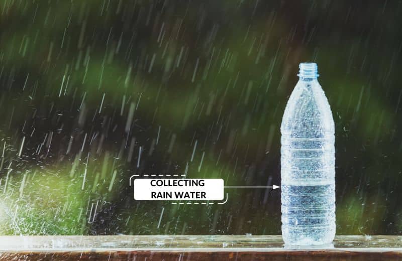 Collecting rain water in a water bottle