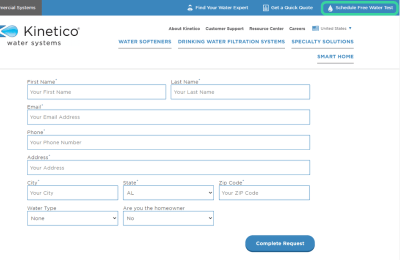 Scheduling a water test from kinetico