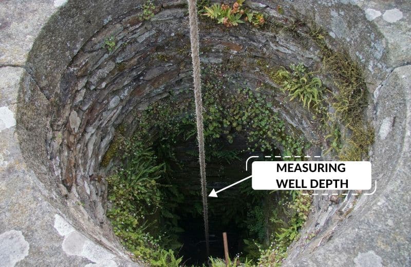 Using string and a weight to measure well depth