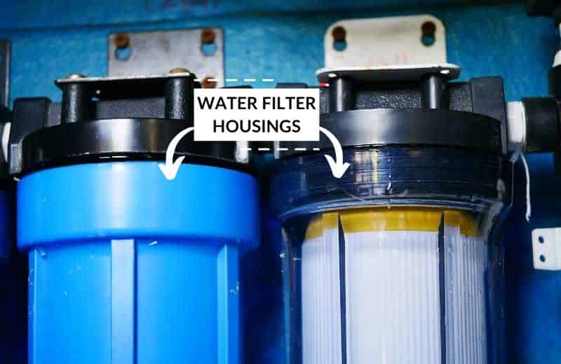 closeup of clean water filter housings