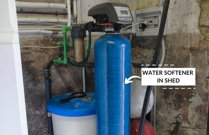 Water softener installed in a shed