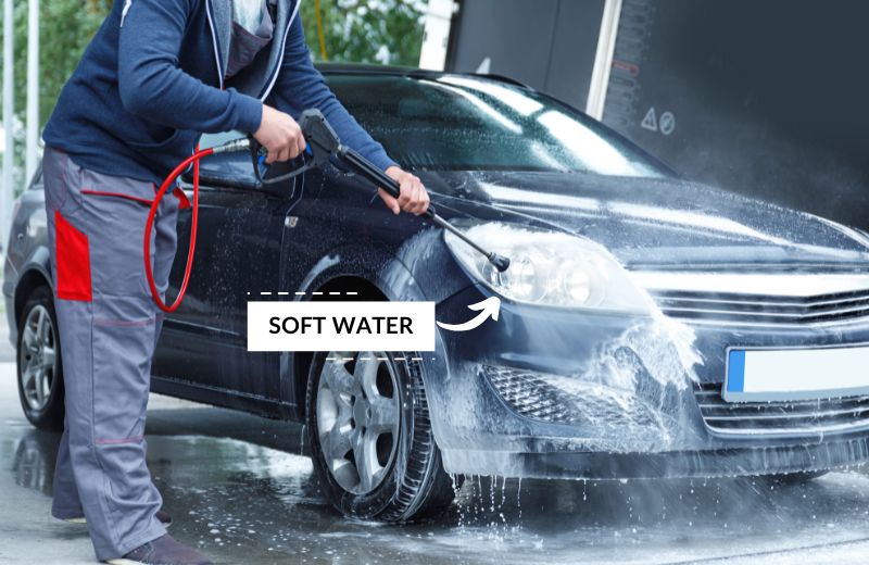 Washing car with soft water