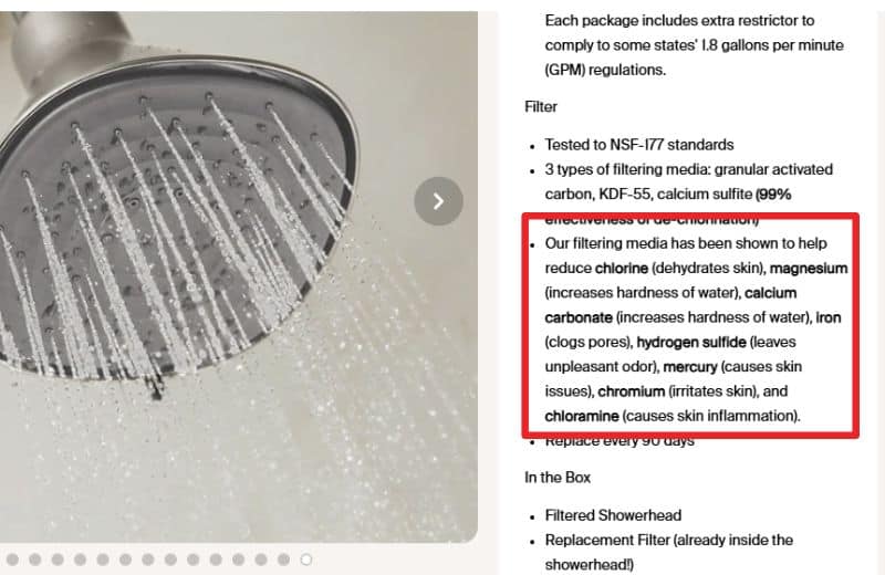 Canopy Shower Filter Product Claims
