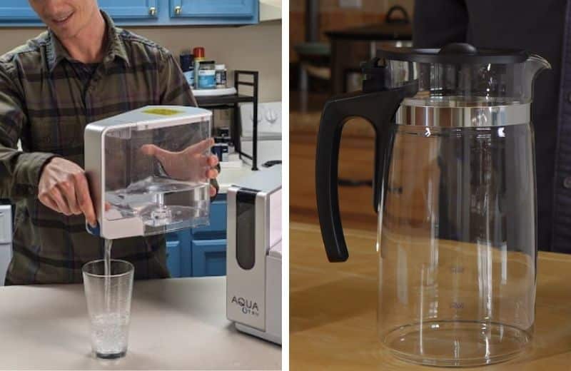 Aquatru and Bluevua ropot glass water container. 