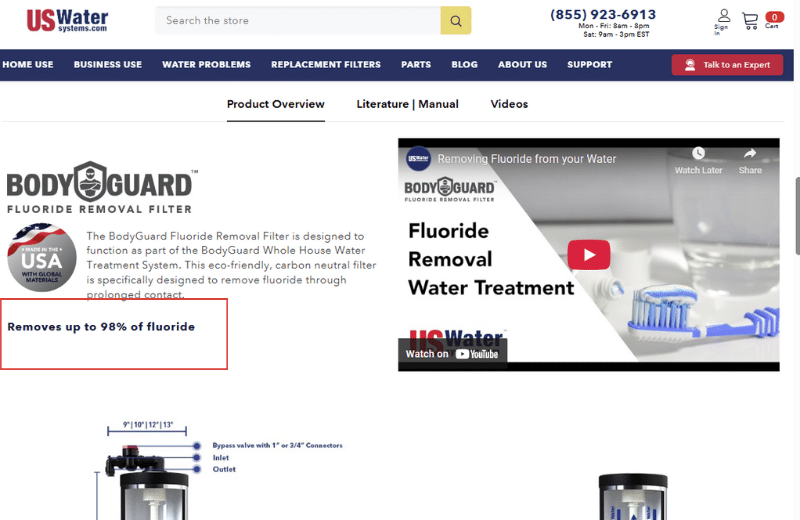 US Water Systems US Water Systems Fluoride Removal Filter Reduction claim