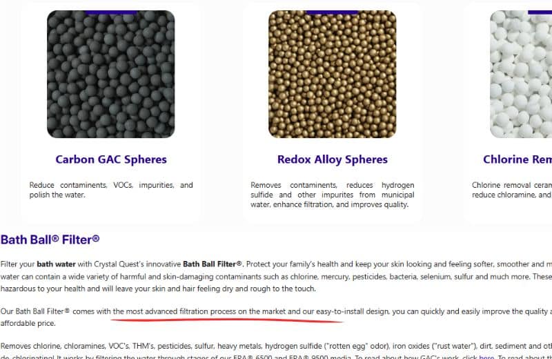 Crystal Bath Claims 1 Screenshot of Crystal Bath Filter Product Claims