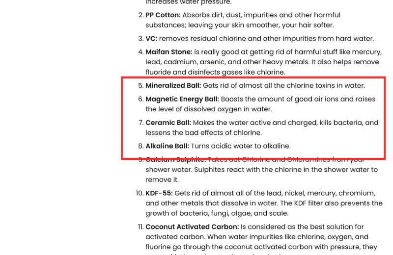 Eskiin Filter Stages Claims Screenshot of Eskiin shower filter stages claims