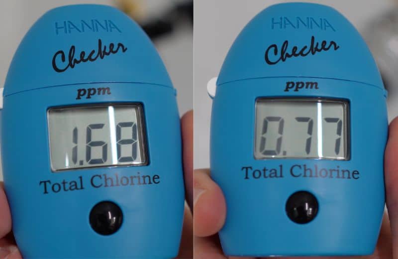 Hammerhead Shower Filter Baseline and Post FIltration Chlorine Content visual comparison of baseline sample and post-filtratation chlorine content used in Hammerhead shower filter